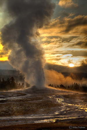 Old Faithful Erupting at Dawn, Yellowstone