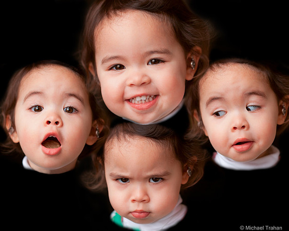 Happy face, Surprised face, Angry face, Snooty face